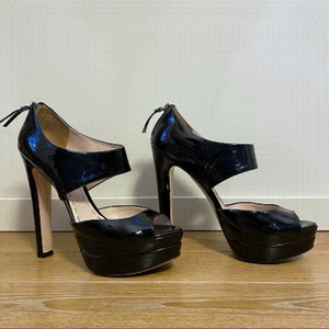 Miu Miu-Black Patent Peep Toe Zip Platform